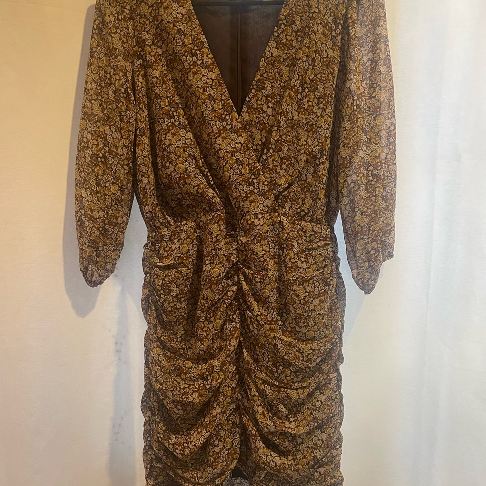 Brown Floral Long Sleeve Dress